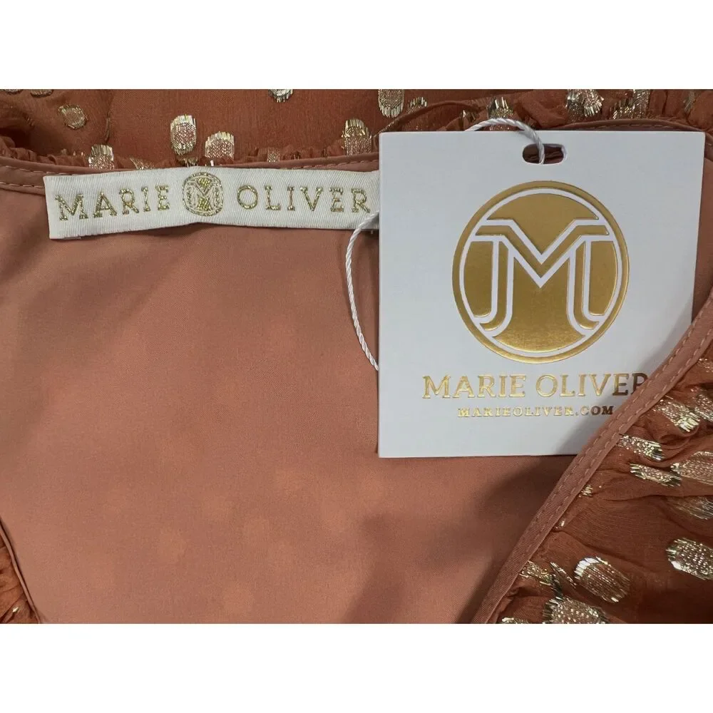 $348 Marie Oliver Womens Orange Silk Metallic V-Neck Una Mini Dress Size M - Picture 4 of 4